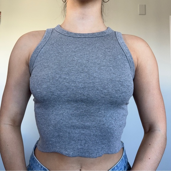 ANew Day Gray Rib Knit High Neck Tank Top - Picture 2 of 7